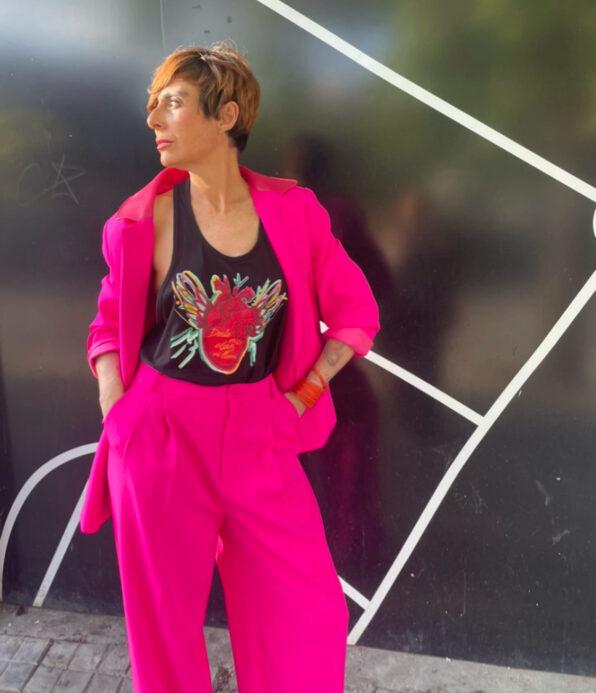 Blazer oversize fucsia con cuello de piel exclusivo Lottik - Imagen 4