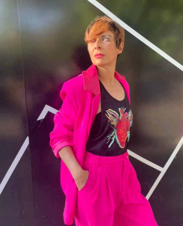Blazer oversize fucsia con cuello de piel exclusivo Lottik - Imagen 2
