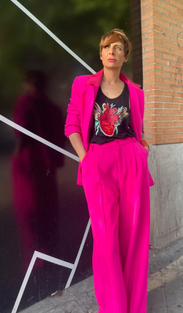 Blazer oversize fucsia con cuello de piel exclusivo Lottik - Imagen 5
