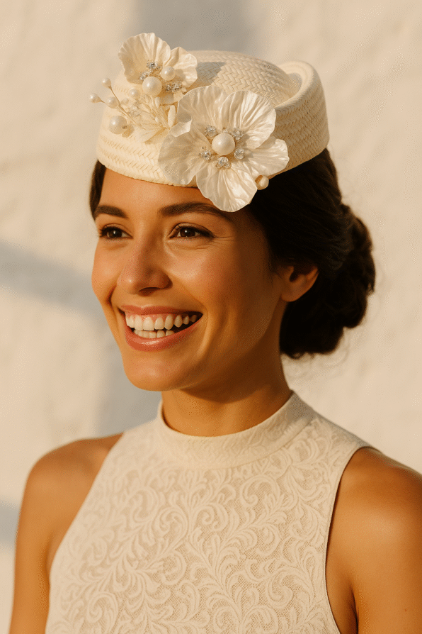 AGOTADO Casquete floral perla - Imagen 2