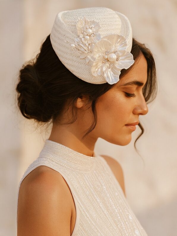 AGOTADO Casquete floral perla